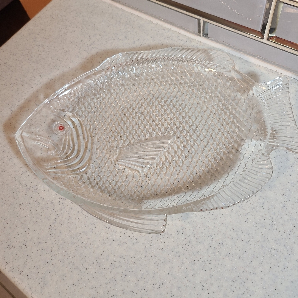 Unique Vintage Transparent Fish-Shaped Glass Plate